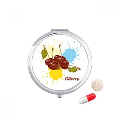 Imagem de Estojo de comprimidos com estampa de ilustração de frutas cerejas, caixa de armazenamento de medicamentos, dispensador de recipiente