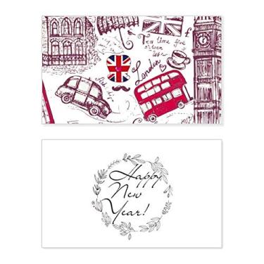 Imagem de Big Ben Bus Bandeira da Inglaterra Sketch Ilustration Festival Ano Novo Cartão Bless Mensagem Presente