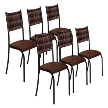 Imagem de Conjunto Kit Jogo 6 Cadeiras Cozinha Sala Jantar Metal Aço Almofadada