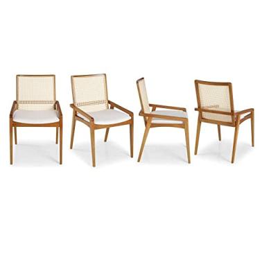 Imagem de Kit 4 Cadeiras Madeira Maciça Encosto em Tela Assento Estofado Siena Móveis Clement