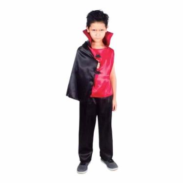 Imagem de Fantasia Infantil Vampiro Com Calça Camiseta e Capa - Tamanhos P M G - 2 a 9 Anos (P)