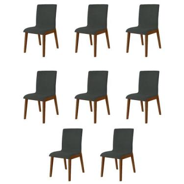 Imagem de Kit 8 Cadeiras De Jantar Luxo Diamante Estofadas Em Veludo Cinza Base
