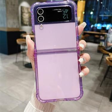 Imagem de para Samsung Galaxy Z Flip 4 3 5 Capa de acrílico transparente para Samsung ZFlip 4 3 Flip4 flip3 Airbag pára-choque capa de luxo à prova de choque, roxa, para Samsung Z Flip 5