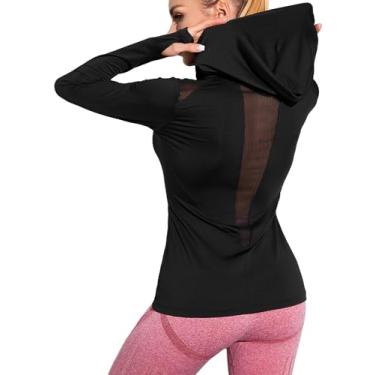 Imagem de Milumia Moletom com capuz feminino de manga comprida para treino esportivo com capuz, Preto, M