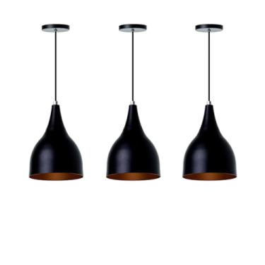 Imagem de Kit 3 Lustre Pendente Interno Balcão Gota Aluminio (Preto)