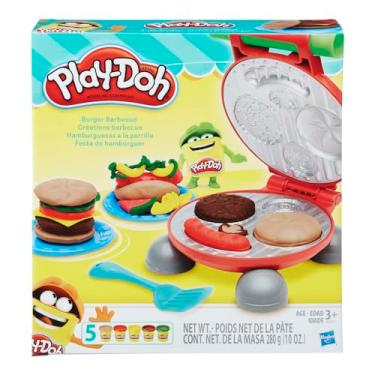 Imagem de Play-Doh Conjunto de Massinha Festa Do Hamburguer kit com 5 potes de massa de modelar e acessórios, para crianças acima de 3 anos