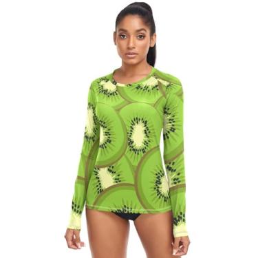 Imagem de Camiseta feminina Kiwi Green Fruit Rash Guard com proteção solar FPS 50+, Fruta verde Kiwi, M