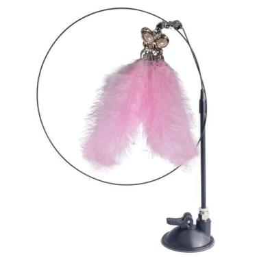 Imagem de Varinha de penas interativa para animais de estimação com ventosa - Brinquedo flexível e durável para treinamento, conforto de estresse e brincadeiras - cinza e café