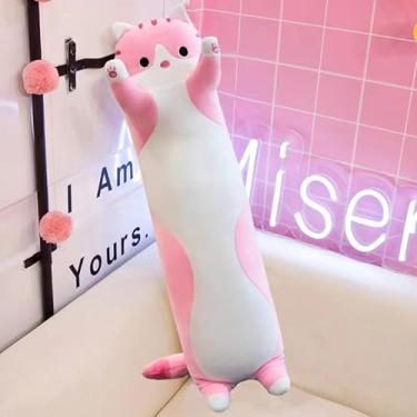 Imagem de Travesseiro longo de pelúcia Kawaii, bichos de pelúcia fofos, peluches macios, brinquedos de pelúcia grandes, presente de boneca para meninas e meninos (travesseiro de corpo de gato rosa 48 cm)