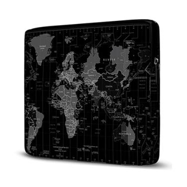Imagem de Pasta Maleta Capa Case Para Laptop Notebook Compatível com MacBook, Dell, Samsung, Acer UltraBook, 17,3" Mapa Mundi Preto