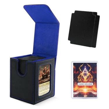 Imagem de Scimi MTG Deck Box for Commander Display,Card Deck Case Fits 100 Double Sleeved Cards, Magic Commander TCG Card Leather Storage Box with 2 Dividers and 1 Toploader (Black/Blue)