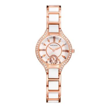 Imagem de Lancardo Relógio feminino de cerâmica elegante: relógios femininos de luxo, relógios femininos, strass, analógico, quartzo, relógio de pulso