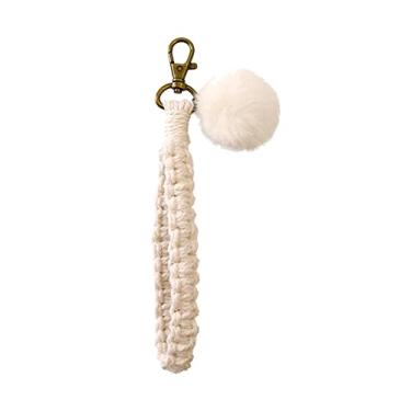 Imagem de Mini macrame pom pon chaveiros boho tecido chaveiro carro casa chaves titular bolsa telefone charme decoração para chaves hairball pulseira de pulso/232