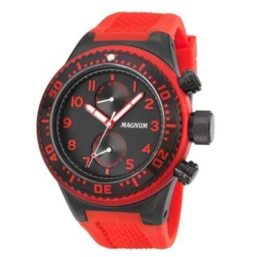 Imagem de Relógio Magnum Masculino Preto Pulseira Silicone Vermelho