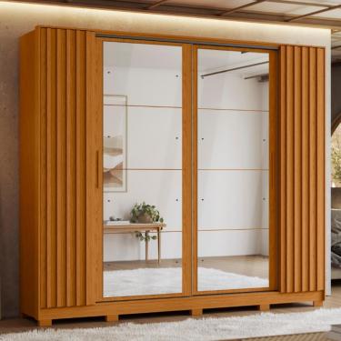 Imagem de Guarda Roupa Casal 8 Espelho 4 Portas 4 Gavetas Ripado Flex Jacaranda Albatroz - Cinamomo/Off White