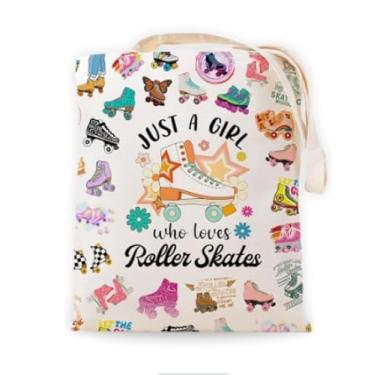 Imagem de RBAFAO Just a G who loves Sport, sacola personalizada para presentes de aniversário, formatura, presente para amantes de esportes, bolsa de lona para mulheres irmãs amigas (patins), Bege