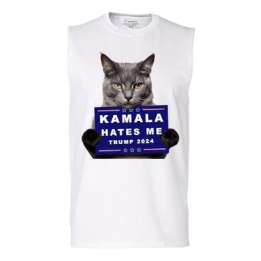 Imagem de Camiseta masculina Kamala Hates Me Trump 2024 Muscle Cat Republican Pet Anti Harris Vote Red MAGA Kitten 47 Fight, Branco, G