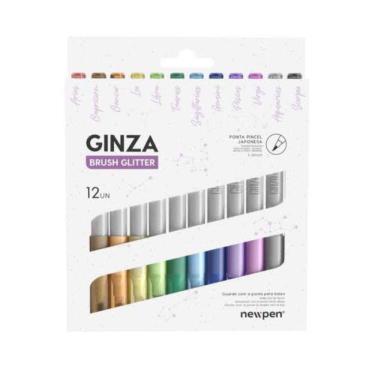 Imagem de Pincel Brush Pen Ginza Com Glitter Newpen 12 Cores