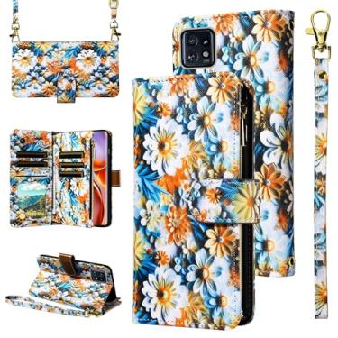 Imagem de Furill Capa carteira para Motorola Edge+ Plus 2023/Edge 40 Pro 5G/Moto X40 com alça de pulso alça de ombro transversal de couro flor com zíper bolsa protetora para cartão protetor de telefone X +