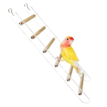 Imagem de Escada de escalada de papagaio gaiola de pássaro periquito brinquedo pequeno escada de madeira engraçada acrílico (E)