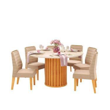 Imagem de Conjunto de Mesa DJ Móveis New Viena Com 6 Cadeiras Ondina - Cedro/Kraft