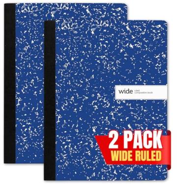 Imagem de 1InTheOffice Caderno de composição, pautado largo, caderno de mármore, 19 x 24 cm, pacote com 100 folhas/pacote, azul, pacote com 2