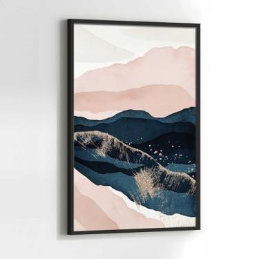 Imagem de Quadro Abstrato Montanhas Arte Rosê com Moldura Decorativo 130x90 Sala de jantar Quarto Decoração Vertical Parede