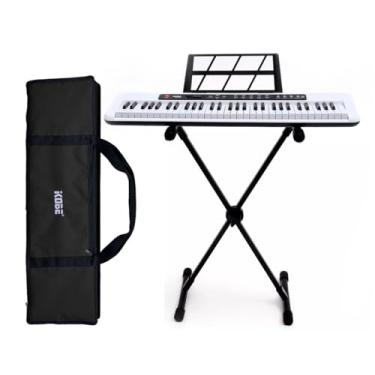 Imagem de Kit Teclado Arranjador Kobe KB-150 WH Branco 5/8 61 Teclas Com Suporte e Capa Preta
