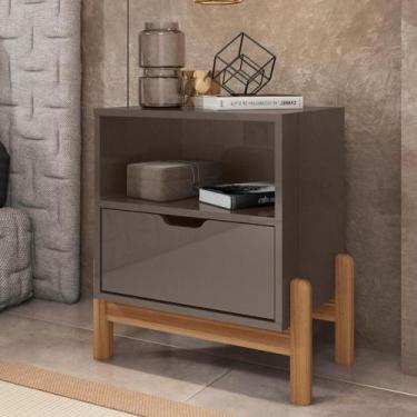 Imagem de Mesa de Cabeceira 1 Gaveta Antares Casa D, Cinza Perola