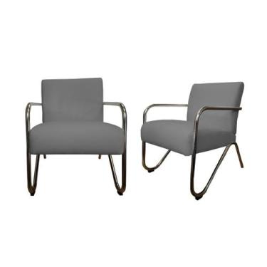 Imagem de Kit 2 Poltronas Decorativa Bela Suede Cinza Braço Cromado Ms Decor - M