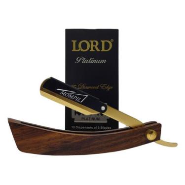 Imagem de Kit Navalhete Navalha Profissional Cabo Madeira + 50 Lâminas - Mompil,