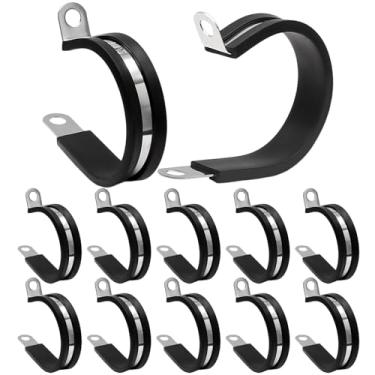 Imagem de Waziaqoc 12 braçadeiras de cabo de 3,8 cm, braçadeira isolada acolchoada de borracha, braçadeira de fio de aço inoxidável para tubo e mangueira (38,1 mm)