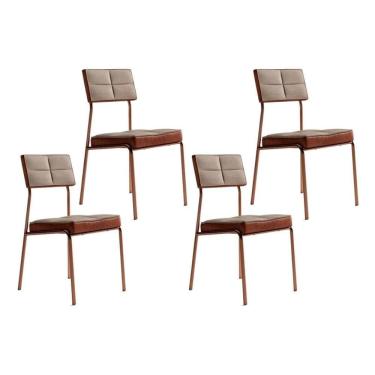 Imagem de Cadeira Sala de Jantar Neo 1740 Kit 4 Uni Rose/Linho Areia/Courano Caramelo - Carraro