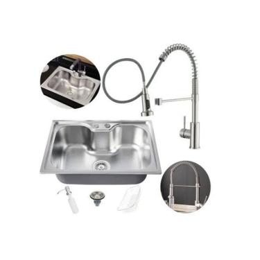 Imagem de Kit Cuba Cozinha Gourmet Aço Inox 60X42 E Torneira Flexível