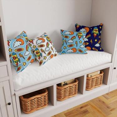 Imagem de Kit 4 Capas De Almofadas Decorativas Infantil Espaço Foguetes Azul e B