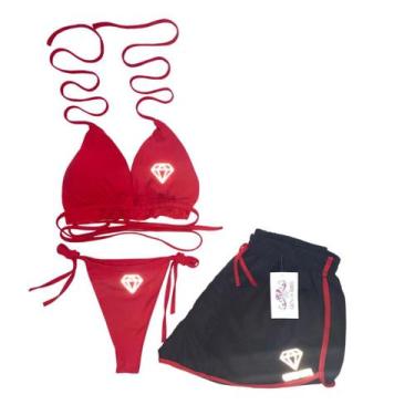Imagem de Conjunto Biquíni Cortininha + Short Tactel Gringas Model, Vermelho, ún
