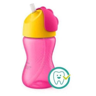 Imagem de Copo dinossauro c/ canudo curvado avent 300ml rosa e amarelo scf798/02
