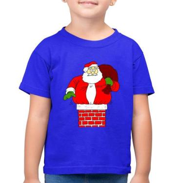 Imagem de Camiseta Algodão Infantil Papai Noel Chaminé - Foca na Moda, Azul roya
