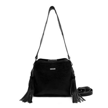 Imagem de Bolsa feminina de couro preta Camila - Bolsa de ombro de couro
