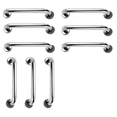 Imagem de Barra de Apoio 40cm Aço Inox Kit 9 Unidades Idoso Deficiente Cadeirante Banheiro Box Acessibilidade Suporte Corrimao Segurança