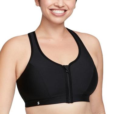 Imagem de Glamorise Sutiã esportivo feminino plus size com zíper frontal sem aro #9266, Preto, 38B