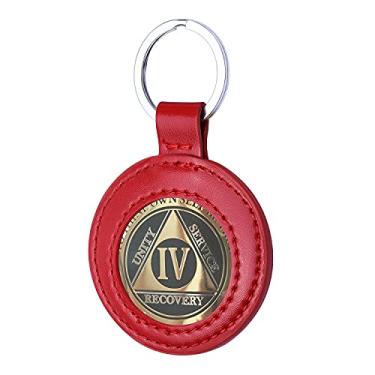 Imagem de Wisdompro Chaveiro porta-moedas de couro PU para medalhão AA, moeda de desafio padrão, chip de recuperação, compatível com Apple AirTag – Vermelho