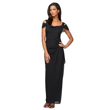 Imagem de Alex Evenings Vestido feminino longo com ombro vazado, mãe da noiva, Preto, 50