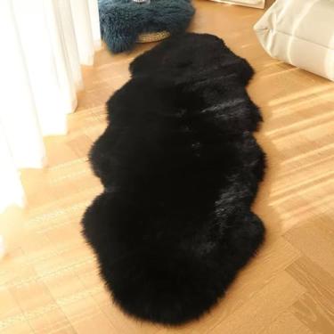 Imagem de WL&ALLEN Tapete grande de pele de carneiro genuíno, espesso e exuberante pelo de 7,6 cm, tapetes luxuosos de pele de carneiro australiana de pele de carneiro (pelagem única grande 6,6 x 1,5 m, preto)