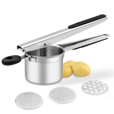 Imagem de LYHLYA espremedor de batatas com 3 discos intercambiáveis, espremedor de batatas grande de 15 onças em aço inoxidável para fazer espremedor de batatas e espremedor de ferramentas de cozinha