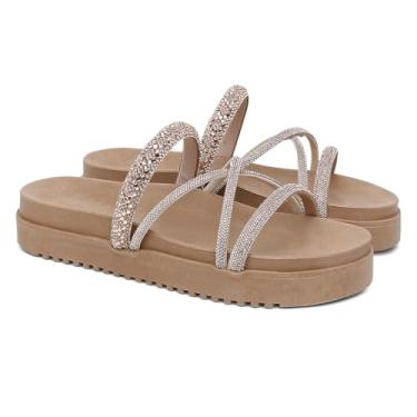 Imagem de Sandália Papete Feminina Flatform Plataforma Strass Brilho Numeração Especial até 41/42 (Nude, BR, Adulto, Numérico, 40)