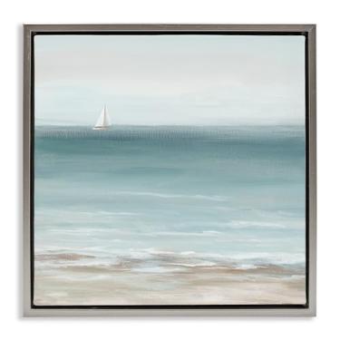 Imagem de Stupell Industries Arte de parede em tela flutuante emoldurada Barco no Oceano Faraway por Nan, moldura flutuante cinza, 45,7 x 45,7 cm