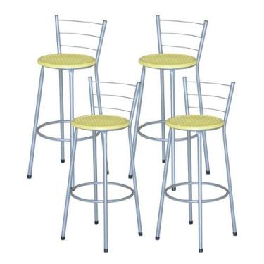 Imagem de Jogo 4 Banqueta Alta Ratan Cinza Retro - Lamar Design, Amarelo