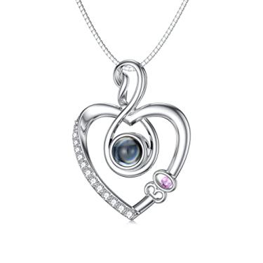 Imagem de Dorunmo Colar de prata esterlina 925 com projeção de foto personalizada, coração, nó celta, infinito, borboleta, libélula, girassol e pingente, joias românticas para namorada e mulheres, aniversário, Base, Base