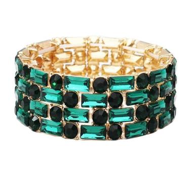 Imagem de QLLYHLH Brides Bridesmaid Pulseira elástica cristal austríaco festa de casamento fantasia eventos acessórios para mulheres para meninas, Large, Liga, Cristal